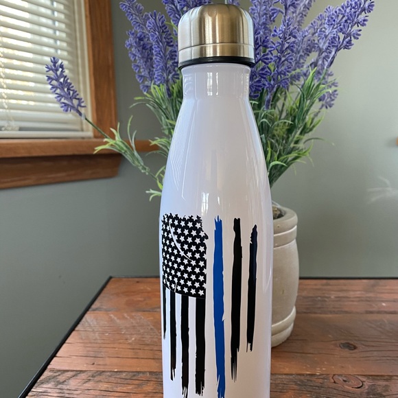 Thin blue line stainless steel water bottle - Picture 1 of 5